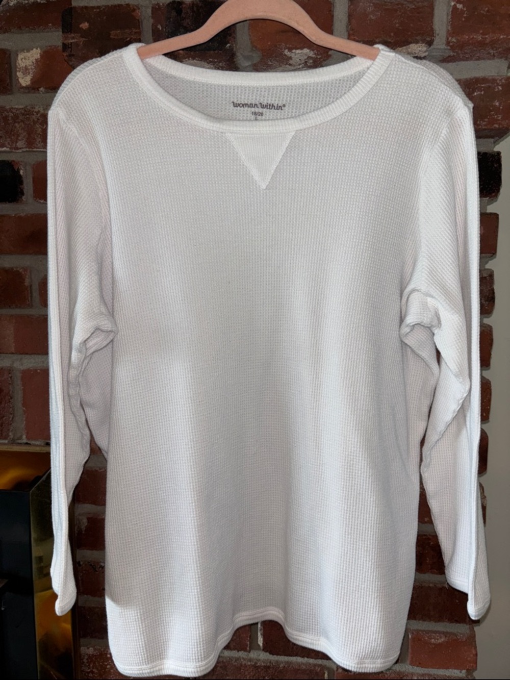 Woman Within White Waffle-Knit Long Sleeve Crew Top Women’s L 18/20
